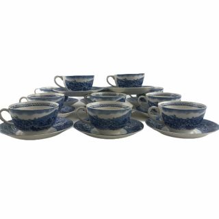 11 Johnson Brothers Historic America Blue Transferware Tea Coffee Cups Saucers
