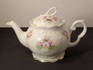 Vintage Crown Dorset Staffordshire England Queen Anne Floral Gold Trim Teapot