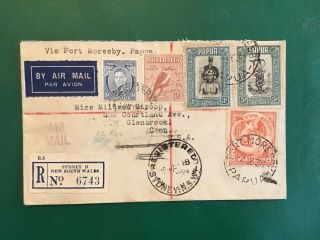 1938 Australia - Papua To Usa,  Registered Airmail Cover W/australian - Papua Stamps
