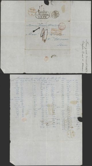 Usa 1843 - Stampless Letter York To St Etienne France D2306
