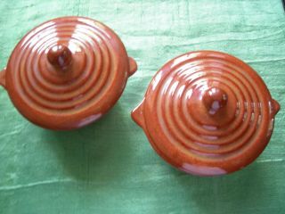 2 Bauer Pottery Covered Bowls Individual Tab Casseroles & Lids Ring Ware,  Brown