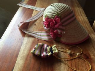 American Girl Doll Caroline 18“ Meet Outfit Hat Bonnet Accessories Purse Bag