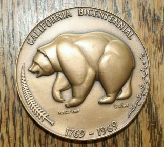 1769 - 1969 California Bicentennial 2 1/2 Inch Bronze Medal Unc Medallic Arts Co