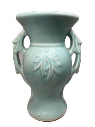 Vintage Mc Coy Vase Turquoise Double Handle Blue Green Pottery 1930 