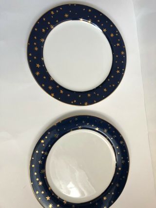 Set Of 2 Galaxy Sakura Porcelain Lumina Dinner Plates Blue W 14k Gold Star Trim