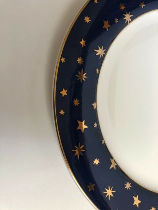 Set of 2 Galaxy Sakura Porcelain Lumina Dinner Plates Blue w 14K Gold Star Trim 2