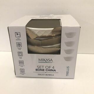 Mikasa Trellis Set Of 4 Fruit Bowls 4.  5 Inches Bone China White Nib