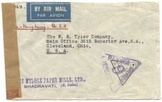 India 1940 Pan Am Clipper Cover to USA w/Calcutta & Hong Kong Censor 2