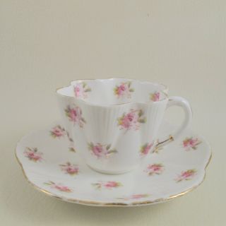LATE FOLEY SHELLEY c1911 Porcelain Cup & Saucer 7447 Rose Pattern Dainty Shape 2