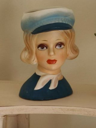 Vintage Lady Head Vase Airline Stewardess