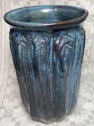 Vintage Brutalist? Blue/green High Glaze Studio Pottery Vase; Marked R
