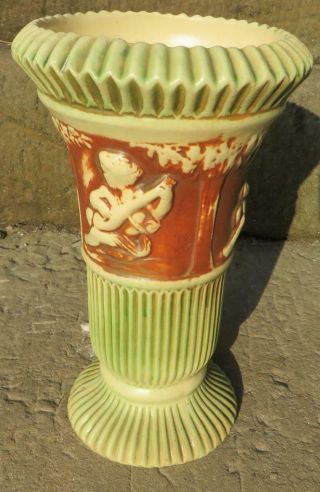 Antique Roseville Donatello Art Pottery Tall Fluted Vase