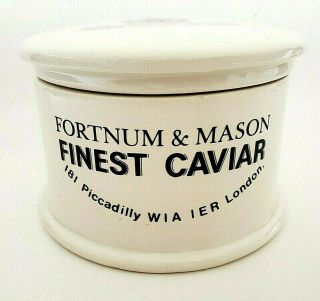 Fortnum & Mason Ceramic London England Caviar Dish Crock Jar Pot With Lid Fish