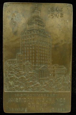 1946 American Insurance Group Newark 100th Anniversary Bronze Medal Paperweight