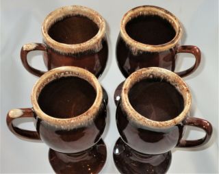 Set of 4 Vintage Hull Pottery Brown Drip Pedestal Coffee Mug Cup USA 2