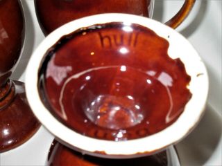 Set of 4 Vintage Hull Pottery Brown Drip Pedestal Coffee Mug Cup USA 3