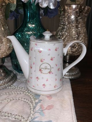 Grace’s Teaware Pink And White Teapot,  Fine Porcelain