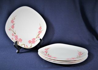4 Metlox Poppy Trail Peach Blossom Dinner Plates - Vintage Hand Painted Ceramics