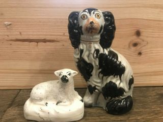 Antique 19th Century Staffordshire Dog Figurine And Sheep