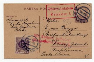 1925 Poland To Danzig Germany Special Flight Cover,  Red Cancels,  Wow