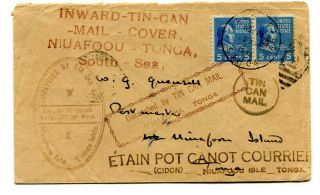 U.  S.  A.  Pair 5cents On 1939 Inward Tin Can Mail Cover From Samoa To Niuafoou