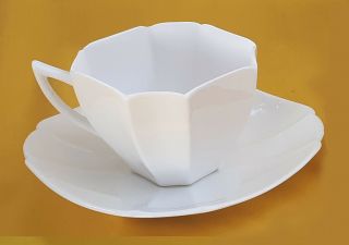 Shelley Queen Anne Pure White Cup And Saucer Duo W/ Priority