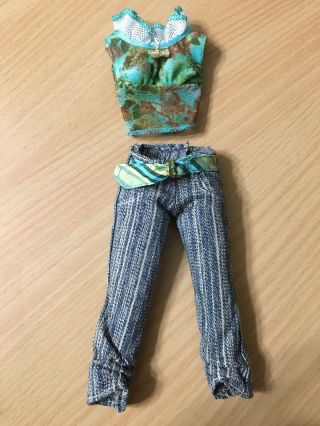 Barbie Doll My Scene Outfit Green Butterfly Ruffle Top Denim Jeans Capris Pants