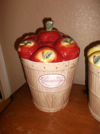3piece set of Pfaltzgraff “Delicious” Bright/Colorful Apple Canister/Cookie Jars 2