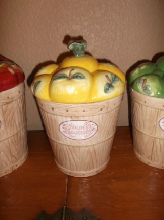 3piece set of Pfaltzgraff “Delicious” Bright/Colorful Apple Canister/Cookie Jars 3