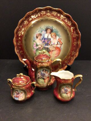 Antique Early 1900s Prov Saxe Es Germany Porcelain Tea Set Tray Pot