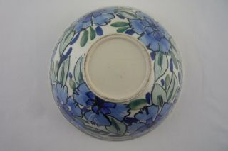 Large Centerpiece Bowl Hand Painted Blue Flowers White Studio Pottery - Signed 3