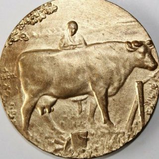 Old Bronze Agricultural Art Medal,  The Milk Cow,  Cattle