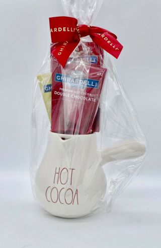 Rae Dunn “hot Cocoa” Pot Pitcher White Red Ghirardelli Hot Chocolate Gift Set