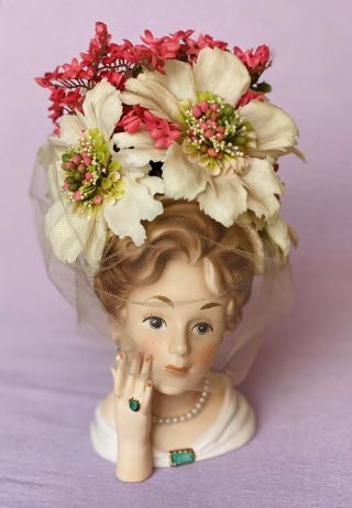 Vintage Japan Relpo Head Vase Woman With Pearl Necklace K1402 Flowers