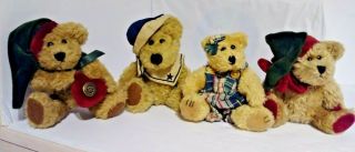 Boyds Set Of 4 Teddy Bears Plush Stuffed Animals 6 & 7 Inch Fully Jointed