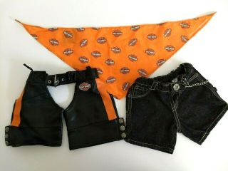 Build A Bear Harley Davidson Clothing Outfit Chaps Jean Shorts Bandanna Ages 3,