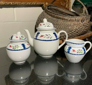 Adams Lancaster Ironstone Teapot,  Creamer & Sugar Bowl W/lid England - Pristine