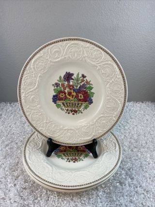 Vintage Windermere Wedgwood Patrician Dinner Plates Set 4 Flower Basket England