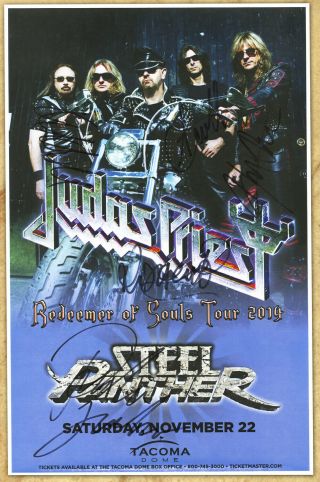 Judas Priest Autographed Concert Poster 2014 Ian Hill,  Glenn Tipton,  Rob Halford