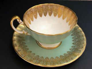 Vintage Aynsley Bone China Tea Cup & Saucer Aqua Blue /gold Trim 2469 1940s