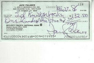 1986 Check Signed By The Late Batman Actor Jack Palance