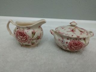 Johnson Brothers Rose Chintz - Sugar Bowl And Creamer Set W/lid Made In England