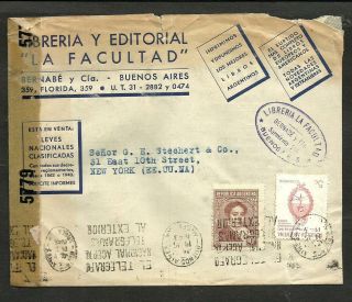 Argentina 1943 Censor Cover To Usa (ny) With Advertising On The Back Vf