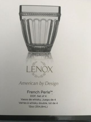 LENOX French Perle Set of 4 Double Old Fashioned GLASSES DOF NIB 3