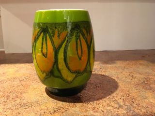 Vintage Poole Pottery Vase Made In England 1970s,  Yellow,  Orange,  Red And Green