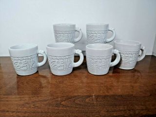 Frankoma Pottery White Sand Mayan Aztec 7c Mug Set Of Six