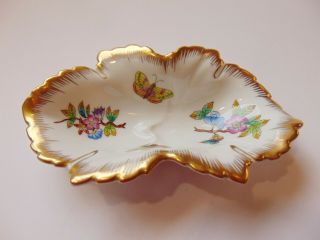 Vintage Porcelain Hungarian Herend Queen Victoria Pattern Leaf Dish Handpainted