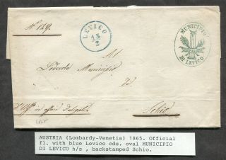 P367 - Austria Lombardy - Venetia Levico 1865 Municipal Official Stampless Cover