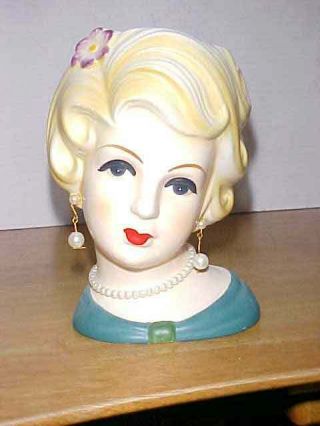 Lady Head Vase Blonde Pearl Necklace & Earrings Vintage Nippon Japan