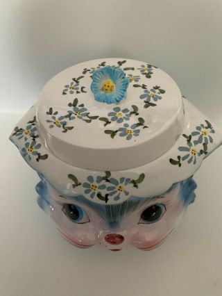 Vintage Lefton Miss Priss Kitty Cookie Jar Blue Cat Kitten Japan 1502 2